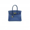 HERMÈS MASTER BIRKIN 25 SWIFT LEATHER AGATE BLUE GOLD BUCKLE H049362CK23 (25*20*13cm)