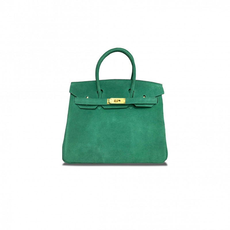 HERMÈS BIRKIN 30 CHAMOIS JUNGLE GREEN GOLD BUCKLE H028369CC59 (30*23*15cm)