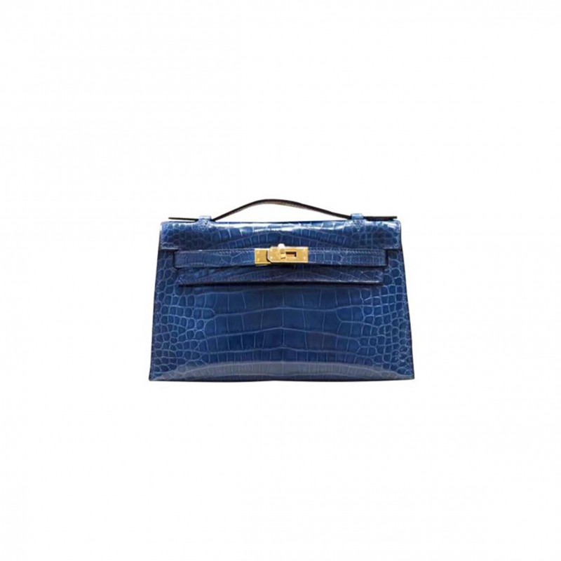 HERMÈS MASTER MINI KELLY POCHETTE BAG  BLUE ROY SHINY ALLIGATOR (22*14*7cm) 