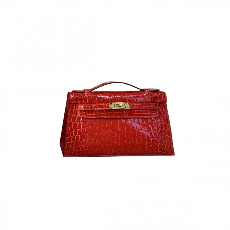 HERMÈS MASTER MINI KELLY POCHETTE GLOSSY CROCODILE (22*14*7cm) 