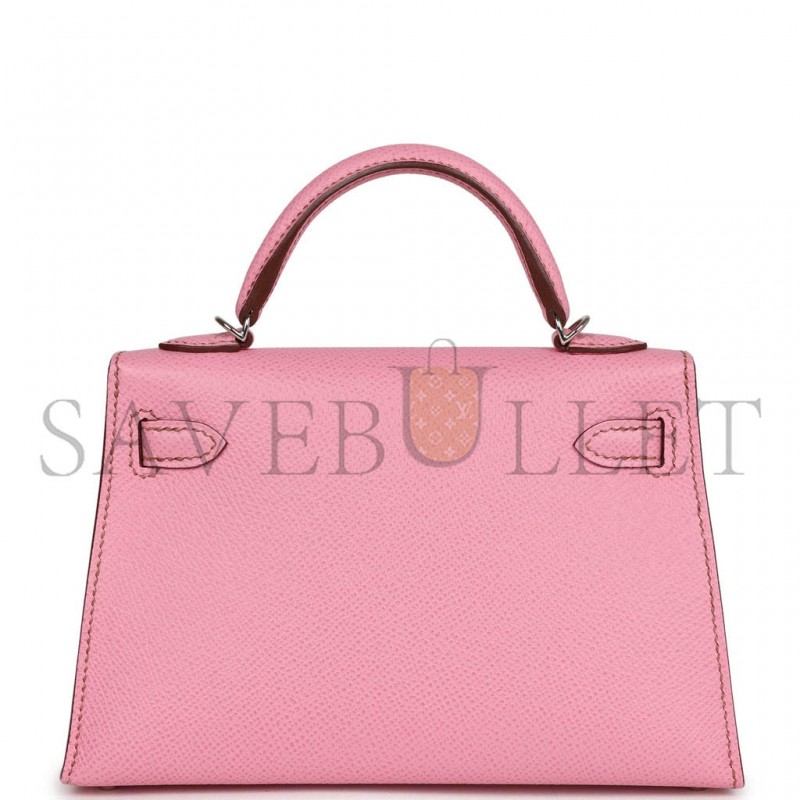 HERMÈS MINI KELLY II BUBBLEGUM WITH PALLADIUM HARDWARE (19*12*5.5cm) 