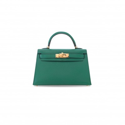 HERMÈS MASTER MINI KELLY II EPSOM MALACHITE GREEN GOLD BUCKLE (19*12*5.5cm) 
