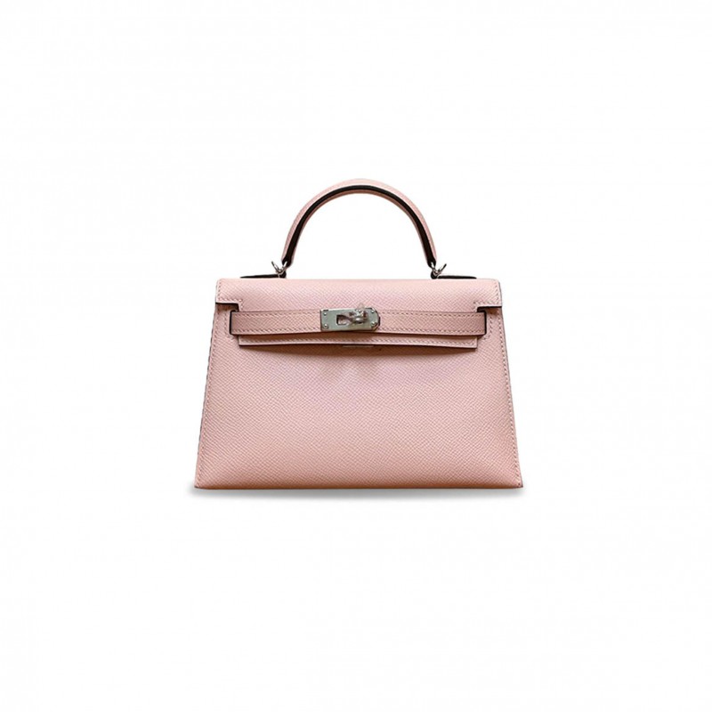 HERMÈS MASTER MINI KELLY II EPSOM 3Q CHERRY BLOSSOM PINK SILVER BUCKLE (19*12*5.5cm) 