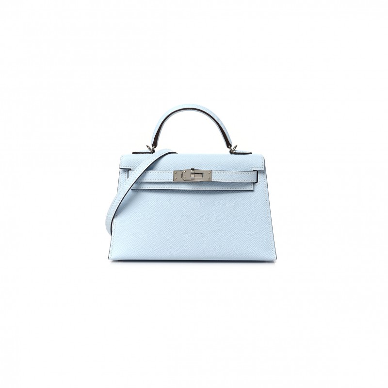 HERMÈS MASTER MINI KELLY II EPSOM HAZE BLUE SILVER BUCKLE (19*12*5.5cm) 