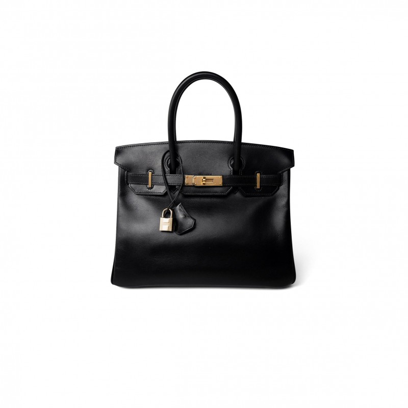 HERMES BIRKIN 30 BOX LEATHER BLACK GOLD BUCKLE H029281CK62 (30*23*15cm)