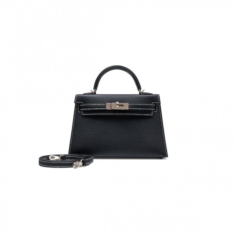 HERMÈS MASTER BLACK AND ROUGE DE COEUR BI-COLOR CHÈVRE MYSORE MINI KELLY II PALLADIUM HARDWARE (19*12*5.5cm) 