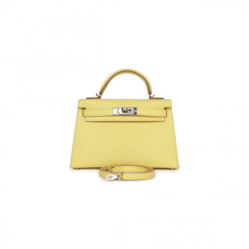 HERMÈS MASTER MINI KELLY II SELLIER LIMONCELLO CHEVRE PALLADIUM HARDWARE (19*12*5.5cm) 