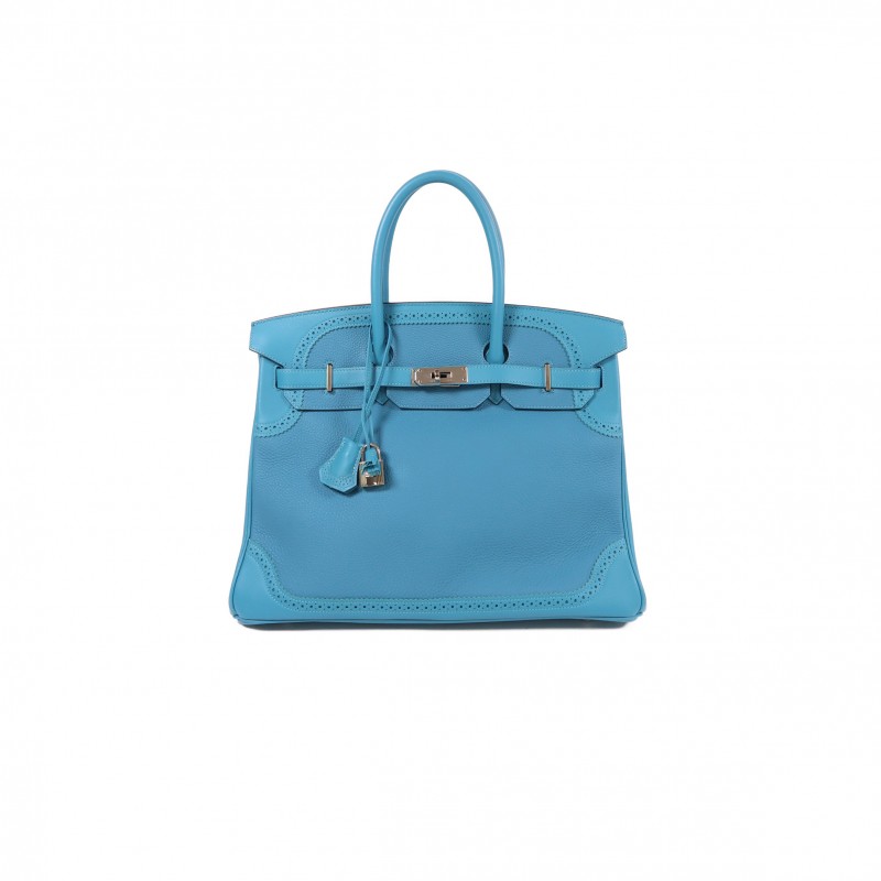 HERMÈS BIRKIN 35 SWIFT AND TOGO LACE SERIES DENIM BLUE SILVER BUCKLE H082650CK05 (35*28*18cm)