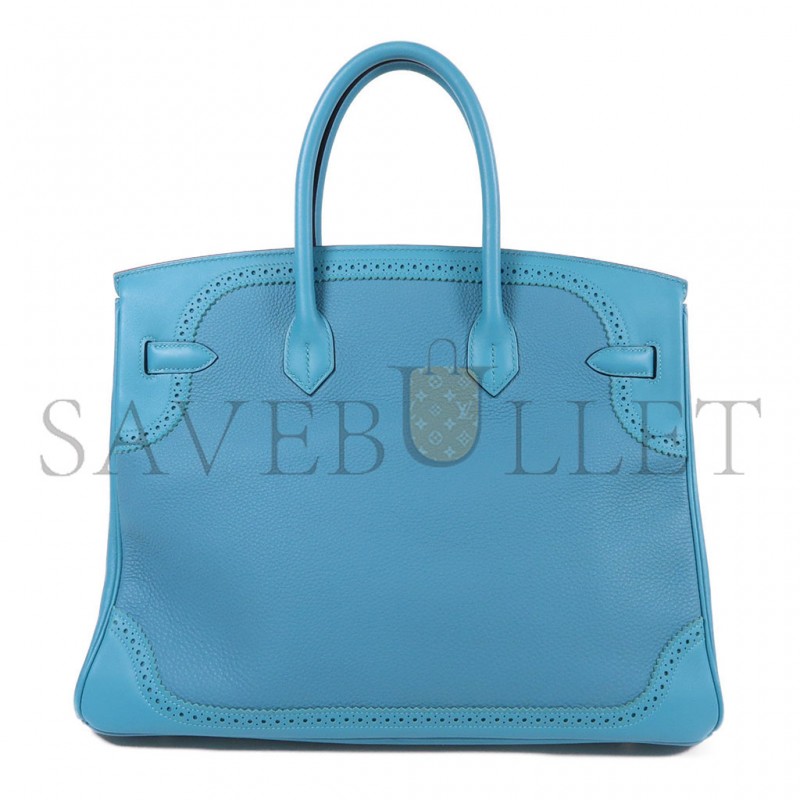 HERMÈS BIRKIN 35 SWIFT AND TOGO LACE SERIES DENIM BLUE SILVER BUCKLE H082650CK05 (35*28*18cm)