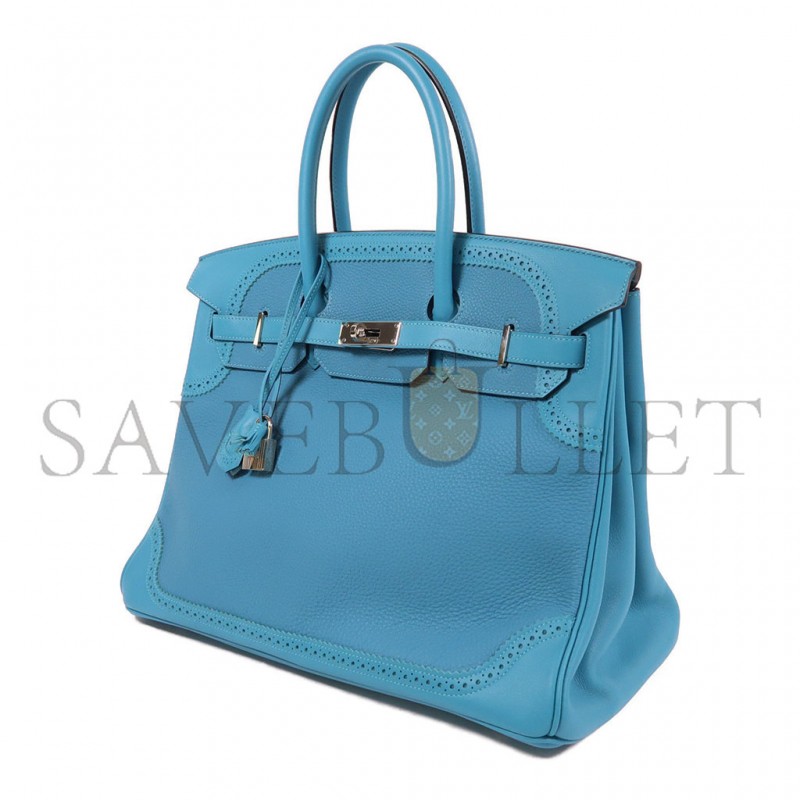 HERMÈS BIRKIN 35 SWIFT AND TOGO LACE SERIES DENIM BLUE SILVER BUCKLE H082650CK05 (35*28*18cm)