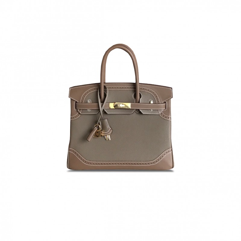 HERMÈS BIRKIN 30 SWIFT AND TOGO LACE SERIES GOLD BUCKLE H082653CK63 (30*22*15cm)