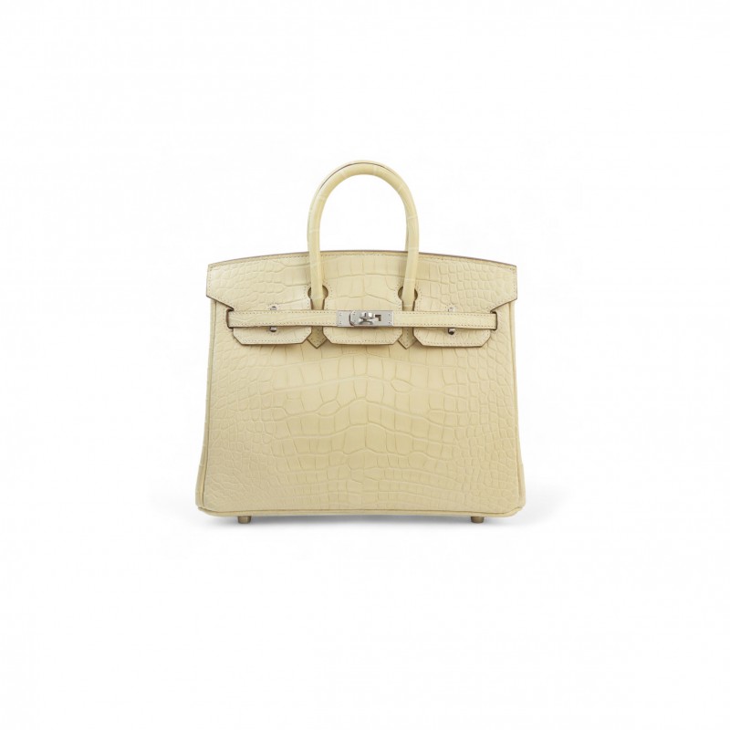 HERMÈS MASTER BIRKIN 20 CROCODILE LEATHER VANILLA SILVER BUCKLE H041350CK03 (20*15.5*11cm)