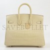 HERMÈS MASTER BIRKIN 20 CROCODILE LEATHER VANILLA SILVER BUCKLE H041350CK03 (20*15.5*11cm)