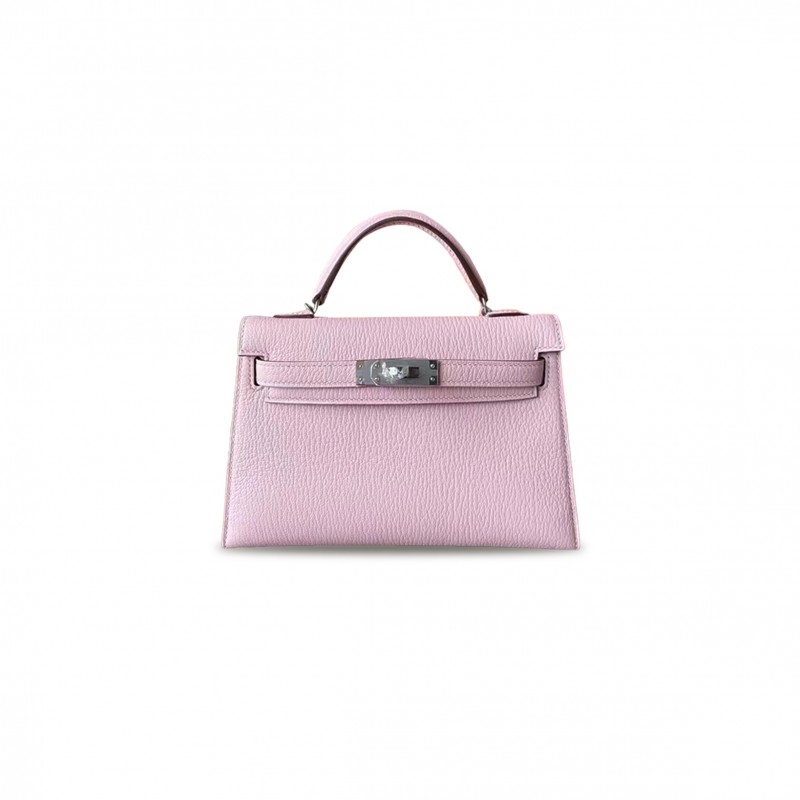 HERMÈS MINI KELLY II TOGO CHERRY BLOSSOM PINK SILVER BUCKLE HARDWARE (19*12*5.5cm) 