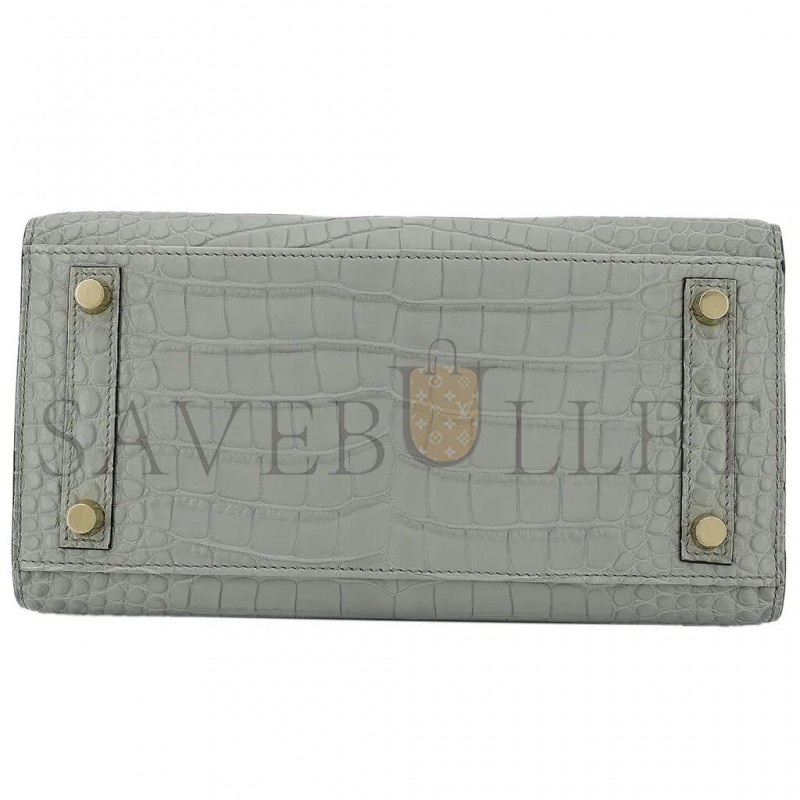 HERMÈS MASTER BIRKIN 20 CROCODILE LEATHER CRYSTAL GREY SILVER BUCKLE H041350CK05 (20*15.5*11cm)