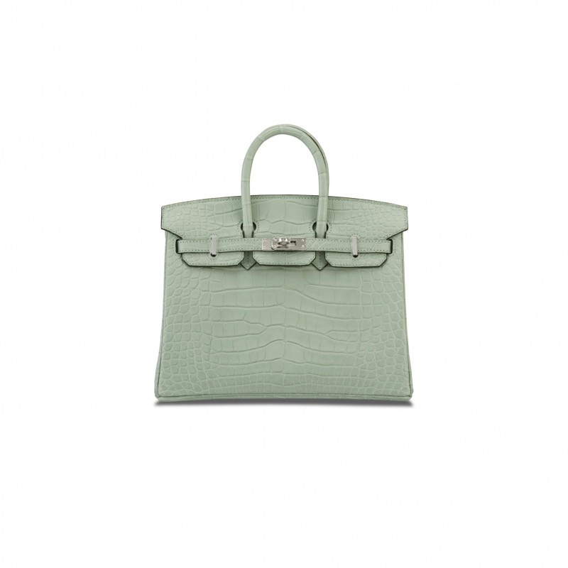HERMÈS MASTER BIRKIN 20 CROCODILE LEATHER MINT GREEN SILVER BUCKLE H041350CK08 (20*15.5*11cm)
