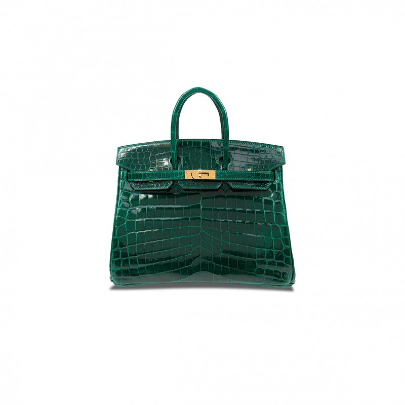 HERMÈS MASTER BIRKIN 25 CROCODILE LEATHER SHINY EMERALD GOLD BUCKLE H041354CK3U (25*20*13cm)