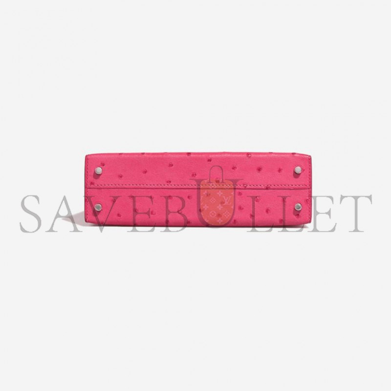 HERMÈS MASTER MINI KELLY II OSTRICH ROSE TYRIEN (19*12*5.5cm) 