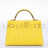 HERMÈS MASTER MINI KELLY II SELLIER JAUNE CITRON OSTRICH PALLADIUM HARDWARE (19*12*5.5cm) 