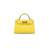 HERMÈS MASTER MINI KELLY II SELLIER JAUNE CITRON OSTRICH PALLADIUM HARDWARE (19*12*5.5cm) 