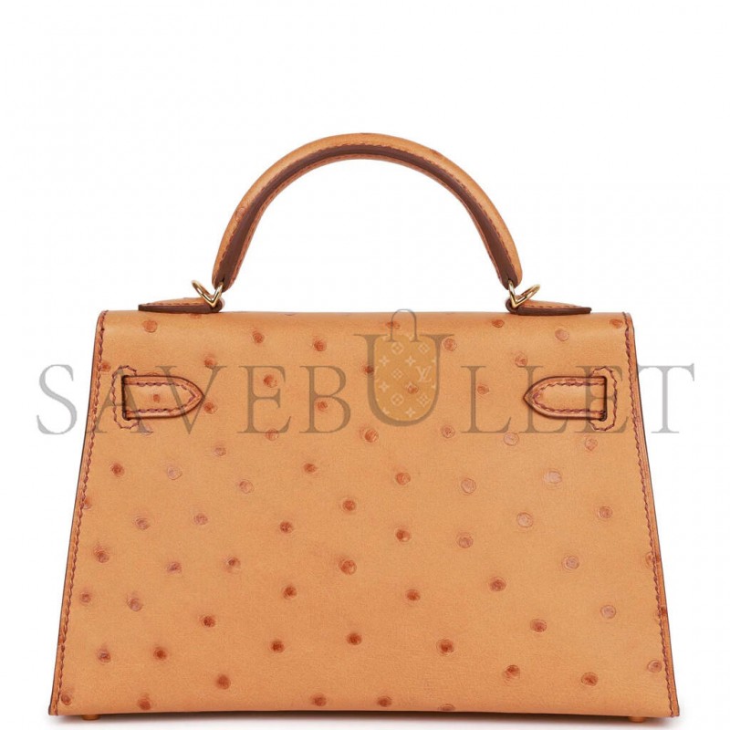 HERMÈS MASTER MINI KELLY II GOLD OSTRICH GOLD HARDWARE (19*12*5.5cm) 
