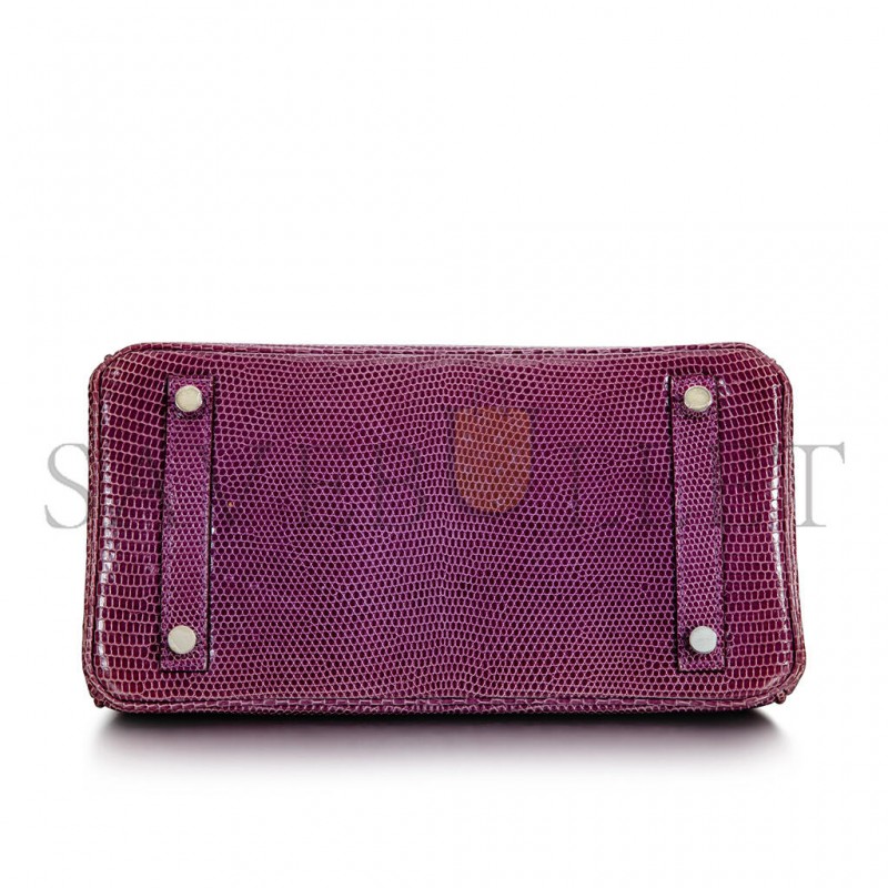 HERMÈS MASTER BIRKIN 30 LIZARD WINE RED SILVER BUCKLE H028352CA51 (30*22*16cm)