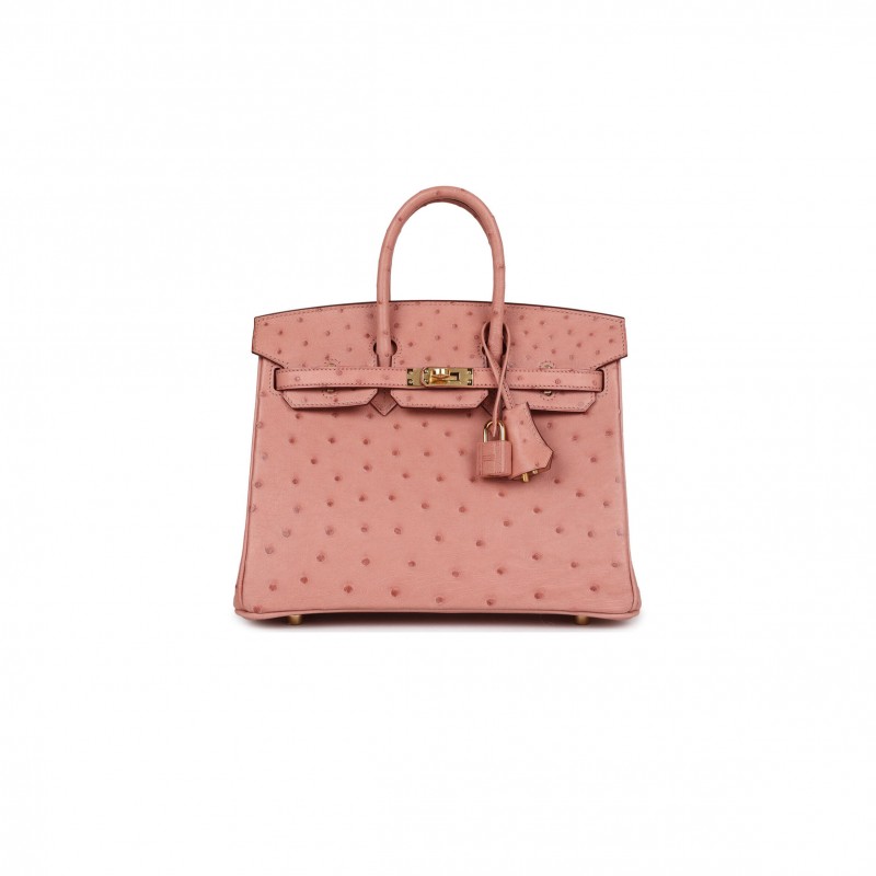 HERMÈS MASTER BIRKIN 25 OSTRICH LEATHER CHERRY BLOSSOM PINK GOLD BUCKLE H041944CK92 (25*20*13cm)