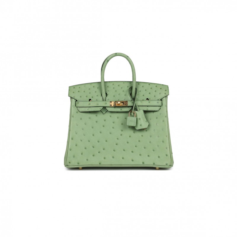 HERMÈS MASTER BIRKIN 25 OSTRICH LEATHER MINT GREEN GOLD BUCKLE H041944CK87 (25*20*13cm)