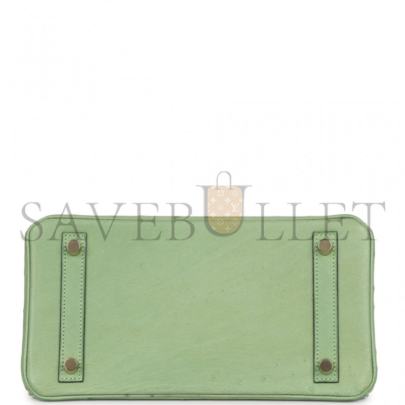 HERMÈS MASTER BIRKIN 25 OSTRICH LEATHER MINT GREEN GOLD BUCKLE H041944CK87 (25*20*13cm)