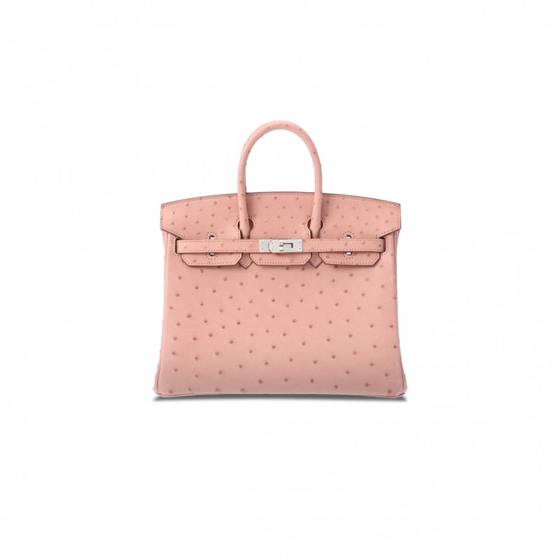 HERMÈS MASTER BIRKIN 25 OSTRICH PORCELAIN POWDER SILVER BUCKLE H041944CK81 (25*20*13cm)
