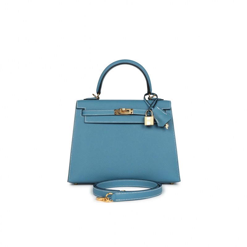HERMÈS KELLY SELLIER 25 BLUE JEAN EPSOM GOLD HARDWARE (25*17*7cm) 