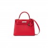 HERMÈS ROUGE CASAQUE EPSOM SELLIER KELLY 25 PALLADIUM HARDWARE (25*17*7cm) 