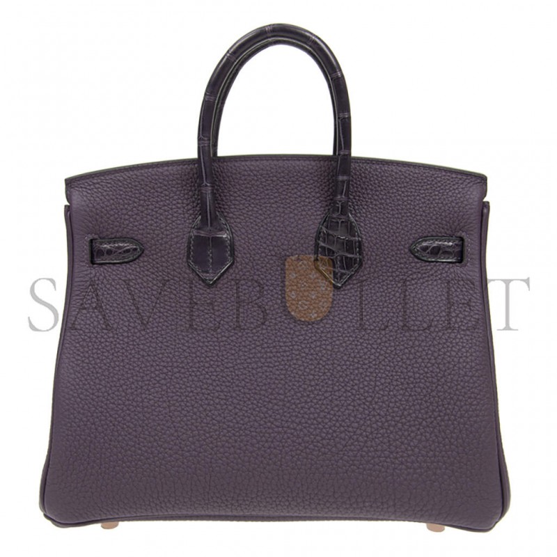 HERMÈS MASTER BIRKIN 25 CROCODILE AND TOGO LEATHER GRAPE PURPLE GOLD BUCKLE H076216CK19 (25*20*13cm)