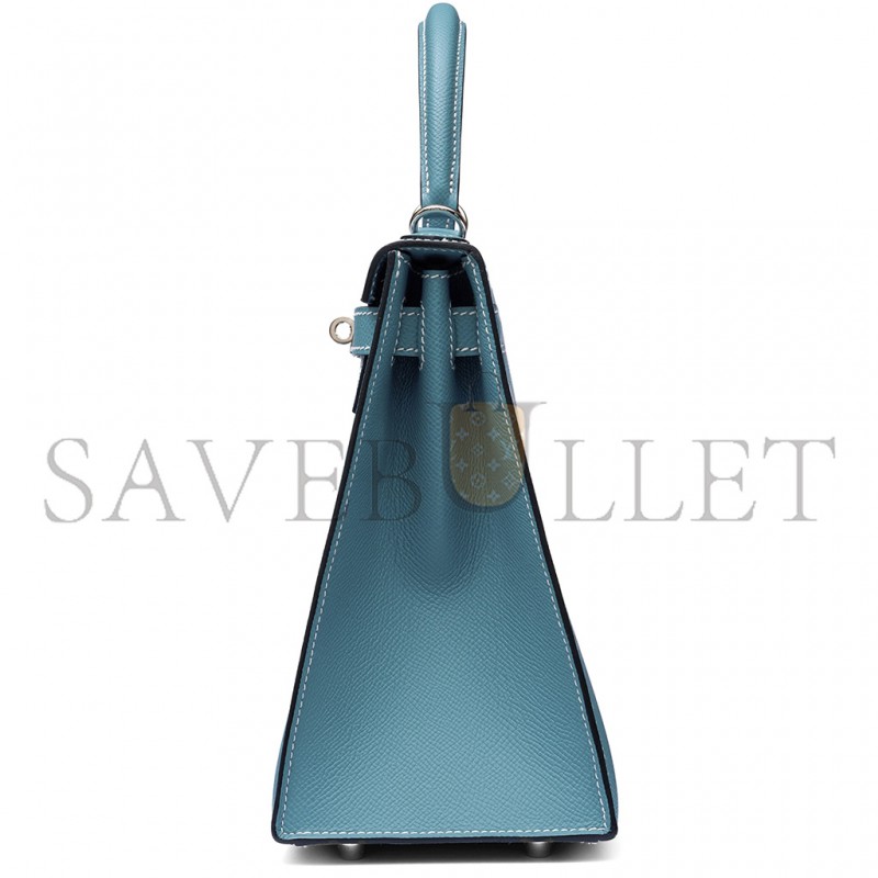 HERMÈS BLEU JEAN EPSOM KELLY 25 SELLIER PALLADIUM HARDWARE (25*17*7cm) 