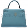 HERMÈS BLEU JEAN EPSOM KELLY 25 SELLIER PALLADIUM HARDWARE (25*17*7cm) 