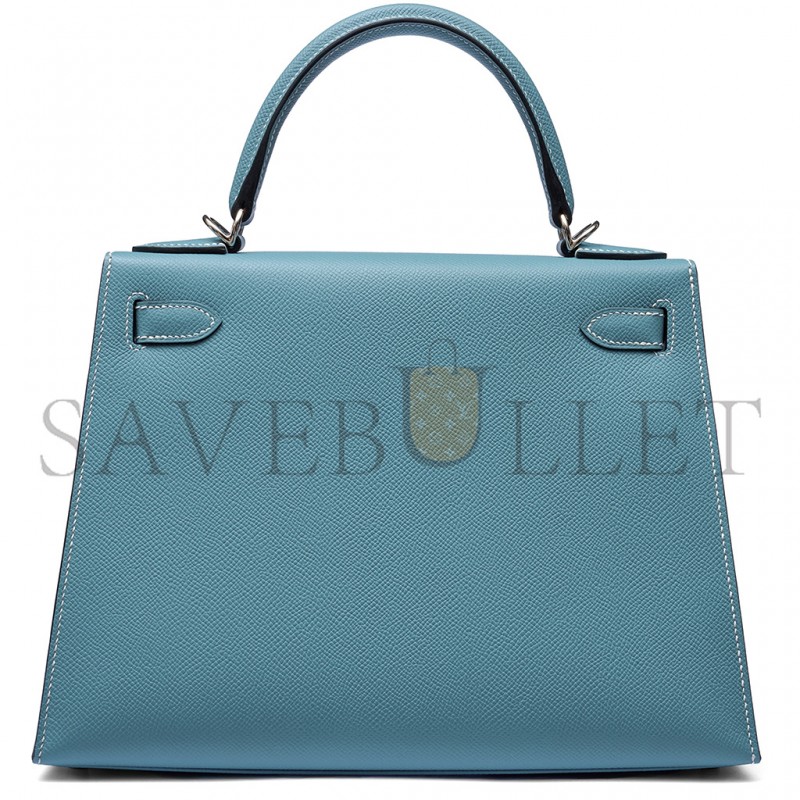 HERMÈS BLEU JEAN EPSOM KELLY 25 SELLIER PALLADIUM HARDWARE (25*17*7cm) 