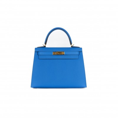 HERMÈS MASTER KELLY 25 BLEU HYDRA EPSOM SELLIER GOLD HARDWARE (25*17*7cm) 