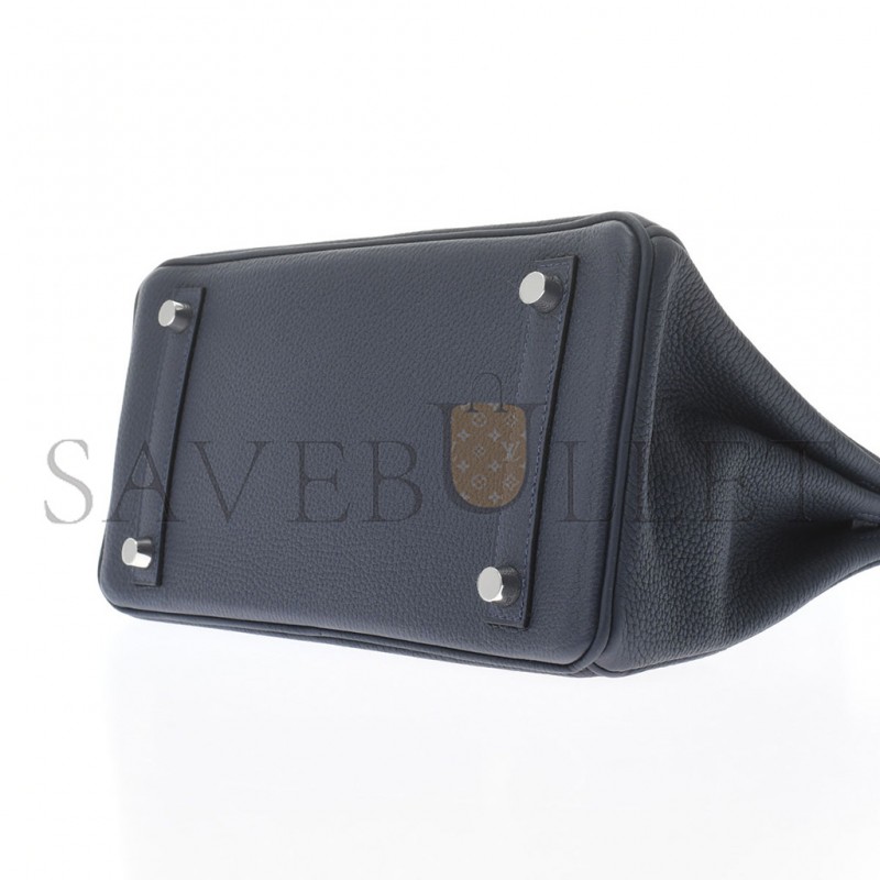 HERMÈS MASTER BIRKIN 25 CROCODILE AND TOGO LEATHER ROYAL BLUE SILVER BUCKLE H076216CK40 (25*20*13cm)
