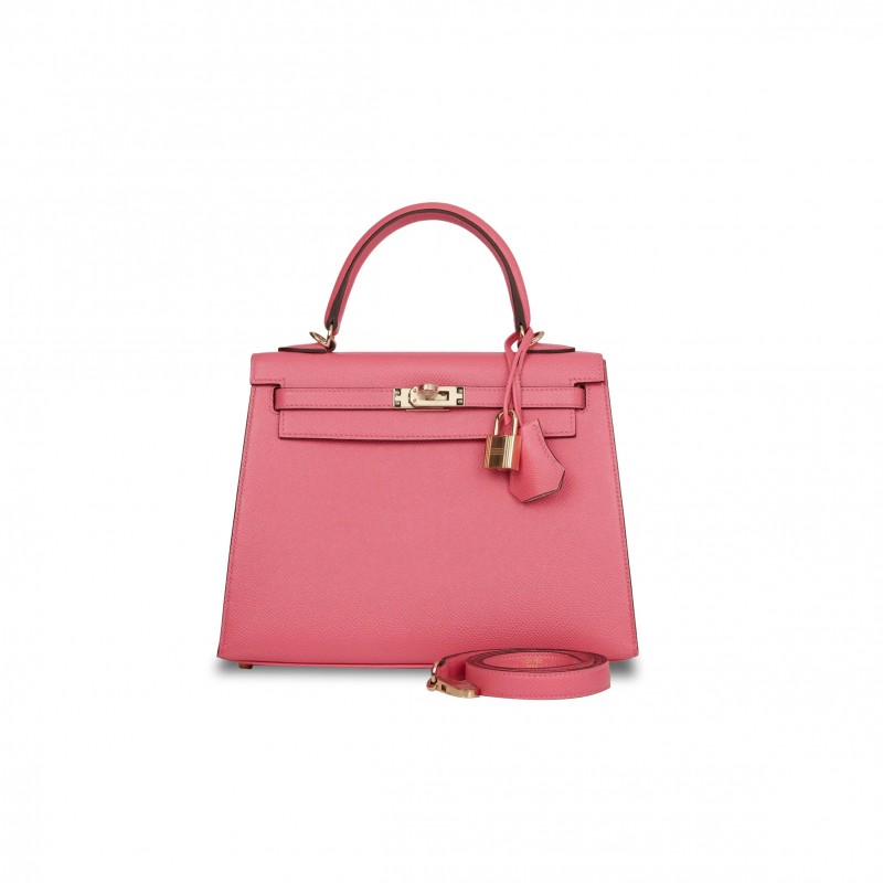 HERMÈS KELLY SELLIER 25 ROSE AZALEE VERSO EPSOM PERMABRASS HARDWARE (25*17*7cm) 