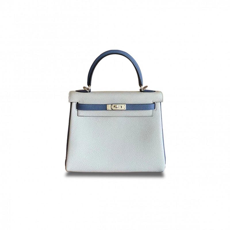 HERMÈS KELLY 25 TOGO HAZE BLUE AND AGATE BLUE SILVER BUCKLE (25*17*7cm) 