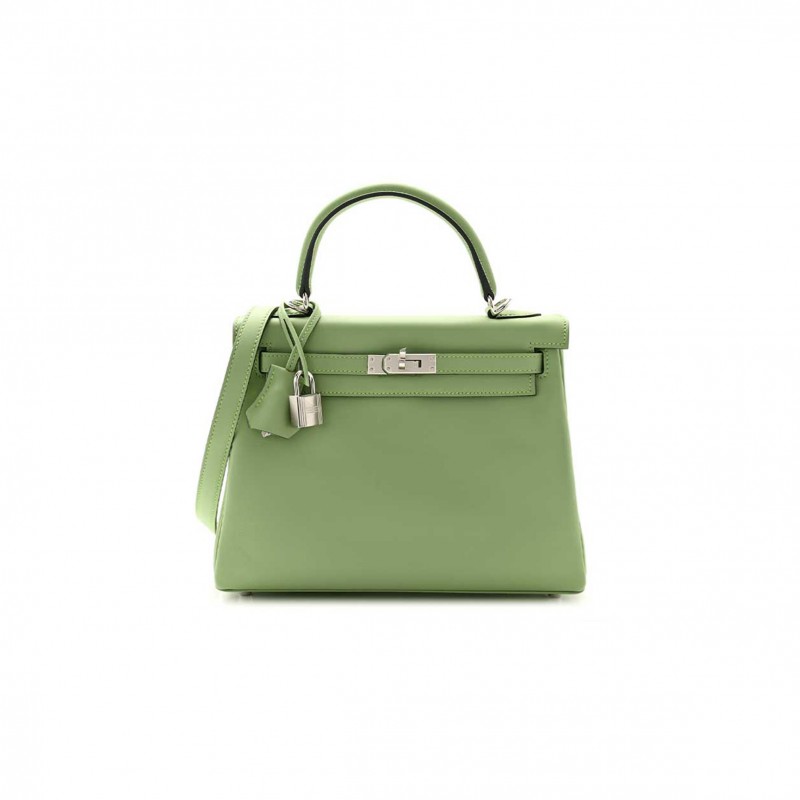 HERMÈS MASTER KELLY 32 SWIFT AVOCADO GREEN SILVER BUCKLE (32*23*10.5cm) 