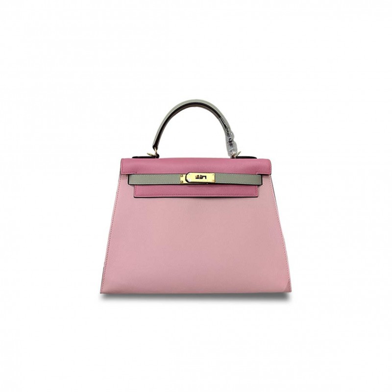 HERMÈS KELLY 28 CHEVRE SAKURA PINK 3Q PINK PEARL GRAY GOLD BUCKLE (28*22*10cm) 