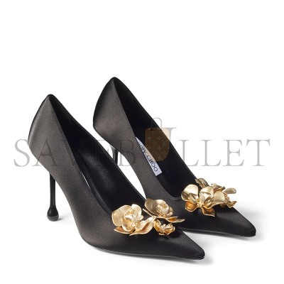 JIMMY CHOO IXIA 95 BLACK SATIN PUMPS WITH FLOWERS IXIA95BGU JIMMY CHOO IXIA 95 BLACK SATIN PUMPS WITH FLOWERS IXIA95BGU