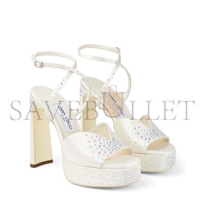 JIMMY CHOO KARLI PLATFORM 125 IVORY SATIN CRYSTAL PLATFORM SANDALS KARLIPF125BRZ JIMMY CHOO KARLI PLATFORM 125 IVORY SATIN CRYSTAL PLATFORM SANDALS KARLIPF125BRZ