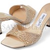 JIMMY CHOO SKYE 70 GOLD SATIN CRYSTAL SANDALS SKYE70DKX