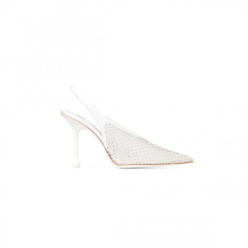JIMMY CHOO ISA 95 WHITE CRYSTAL MESH SATIN PUMPS ISA95QHS JIMMY CHOO ISA 95 WHITE CRYSTAL MESH SATIN PUMPS ISA95QHS