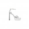 JIMMY CHOO CLARESSA PLATFORM 125 SILVER LIQUID METAL LEATHER PLATFORM SANDALS CLARESSAPF125QUI