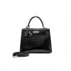 HERMÈS MASTER BLACK SHINY ALLIGATOR KELLY 25 SELLIER PALLADIUM HARDWARE (25*17*7cm) 