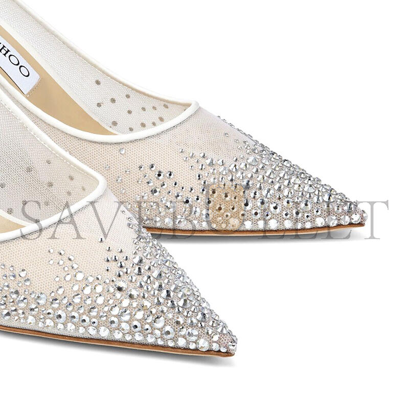 JIMMY CHOO LOVE 65 WHITE MESH PUMPS WITH DÉGRADÉ CRYSTALS LOVE65NYT