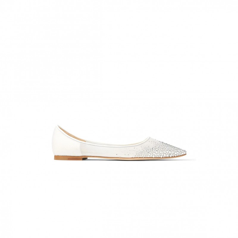 JIMMY CHOO LOVE FLAT WHITE DEGRADE CRYSTAL MESH FLATS LOVEFLATNYT